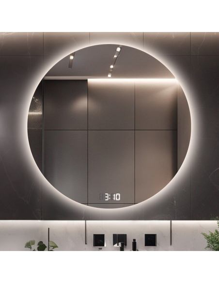 Koupelnové kruhové zrcadlo s digitálním hodinami - LED KRUH PREMIUM