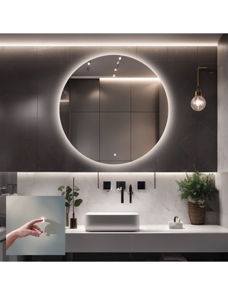 Koupelnové kruhové zrcadlo s vypínačem - LED KRUH PREMIUM