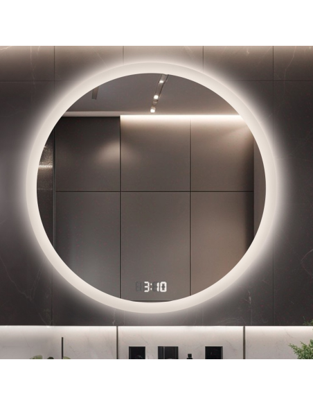 Koupelnové kruhové zrcadlo s digitálními hodinami - CAPELLA LED PREMIUM