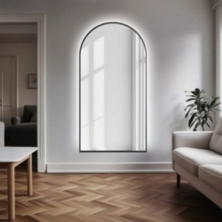 Poloviční oválné zrcadlo v černém rámu MDF SLIM s osvětlením - DOMI LED - barva rámu dle vašeho výběru